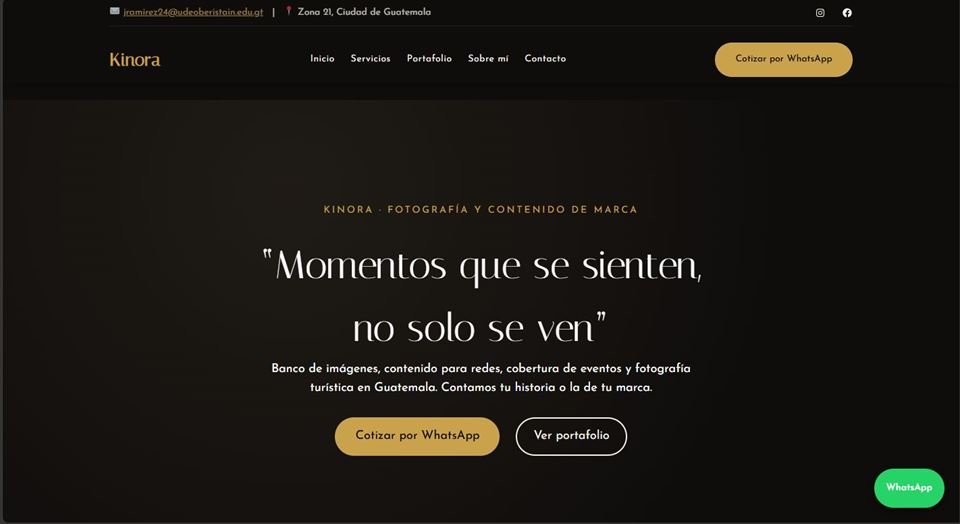 Sitio web de Kinora con botón para cotizar por WhatsApp