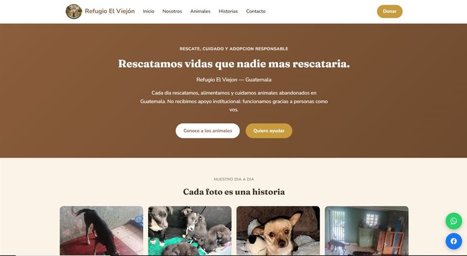 Sitio web del Refugio El Viejón, rescate y adopción de animales