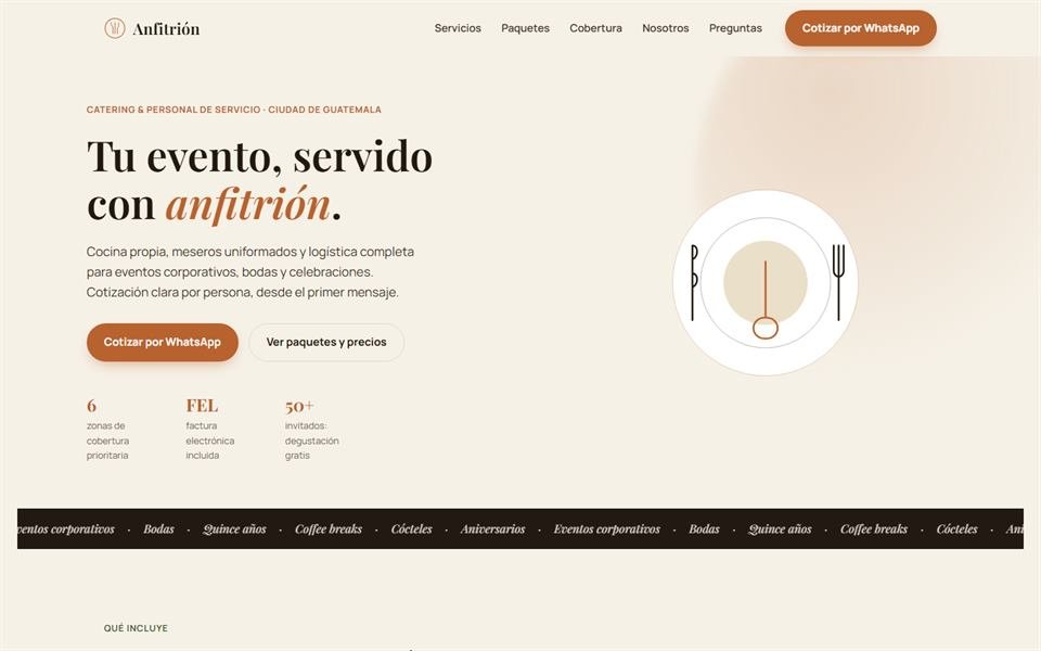 Avance del sitio de Anfitrión Catering
